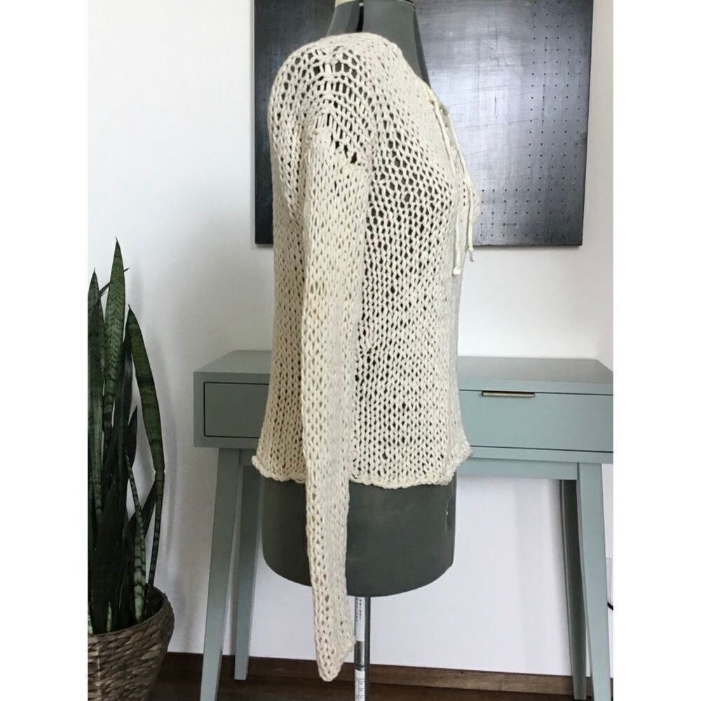 VINCe. Women’s Small Cream Hand Knit Lace Up Chunky Sweater - Picture 5 of 12